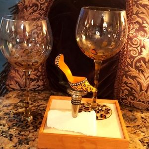 3 piece wine goblets and wine stopper